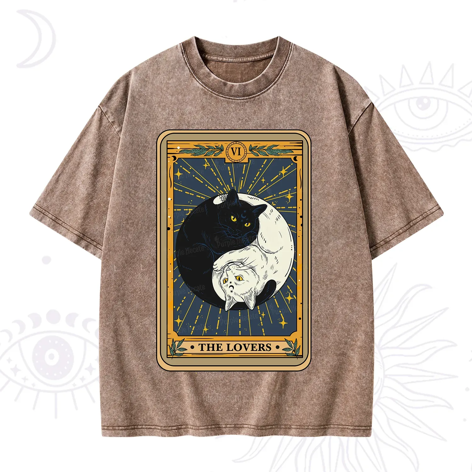 Purplehecate The Lovers Cat Tarot Washed T-Shirt