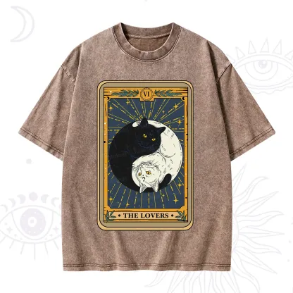 Purplehecate The Lovers Cat Tarot Washed T-Shirt