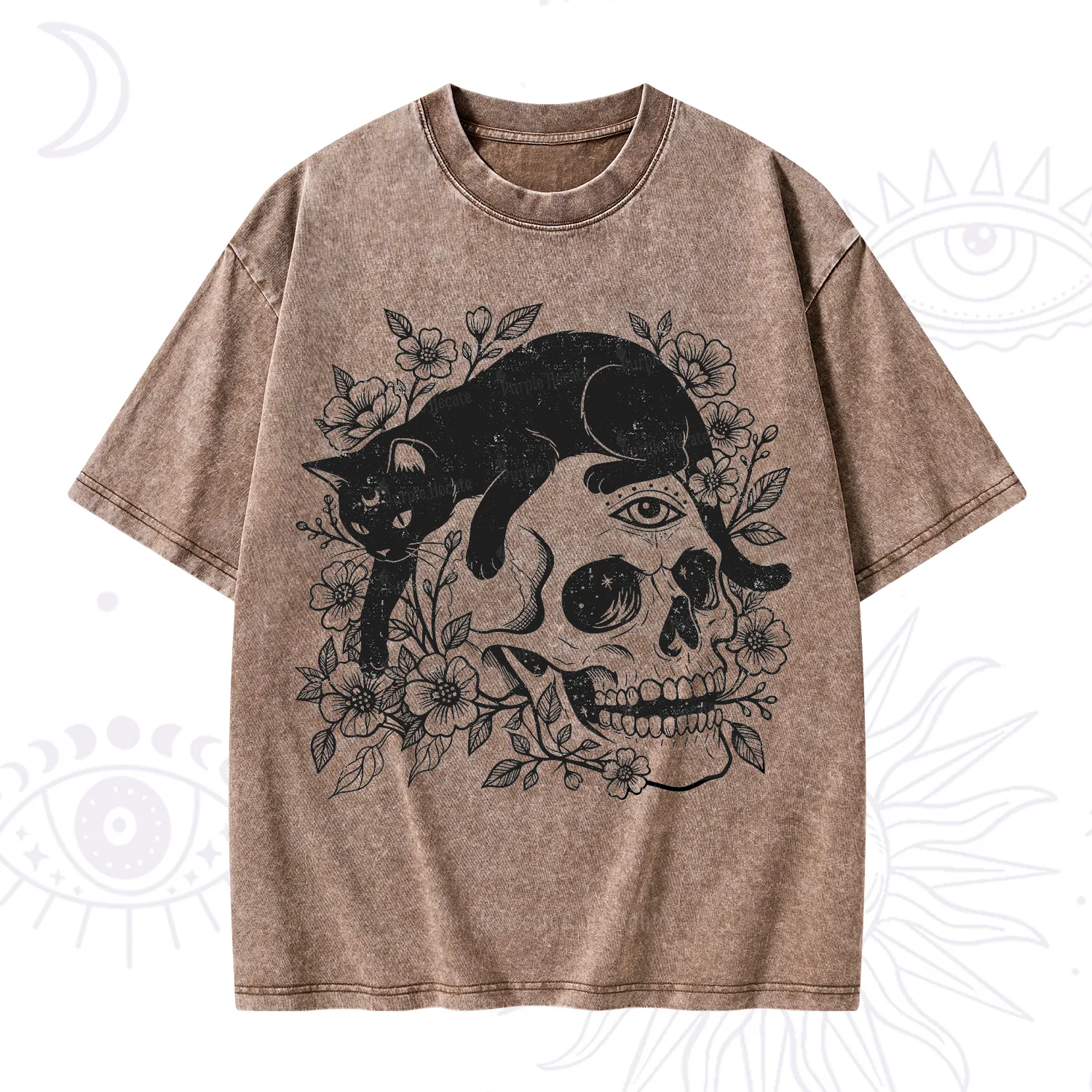Purplehecate Black Cats In A Skull Washed T-Shirt