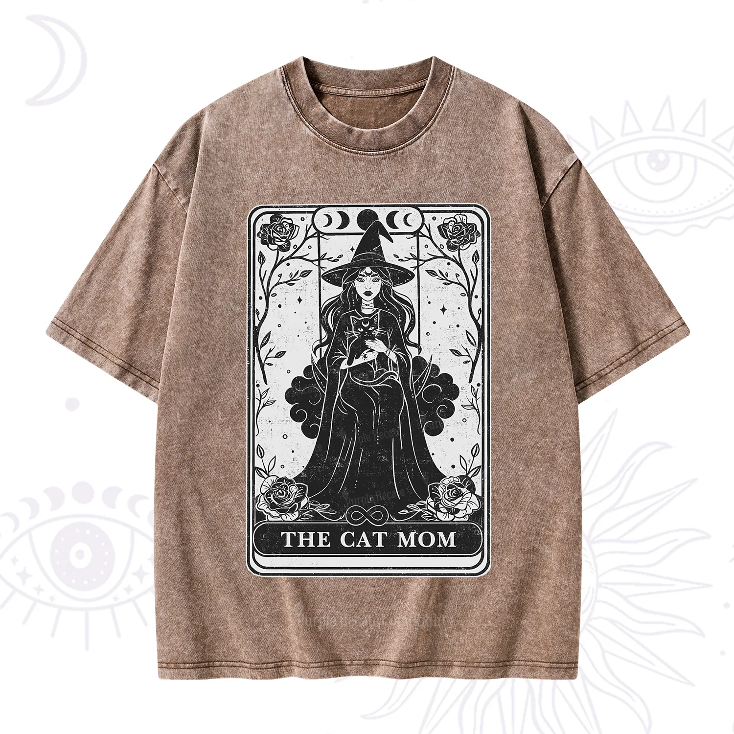 Purplehecate The Witch Cat Mom Tarot Washed T-Shirt