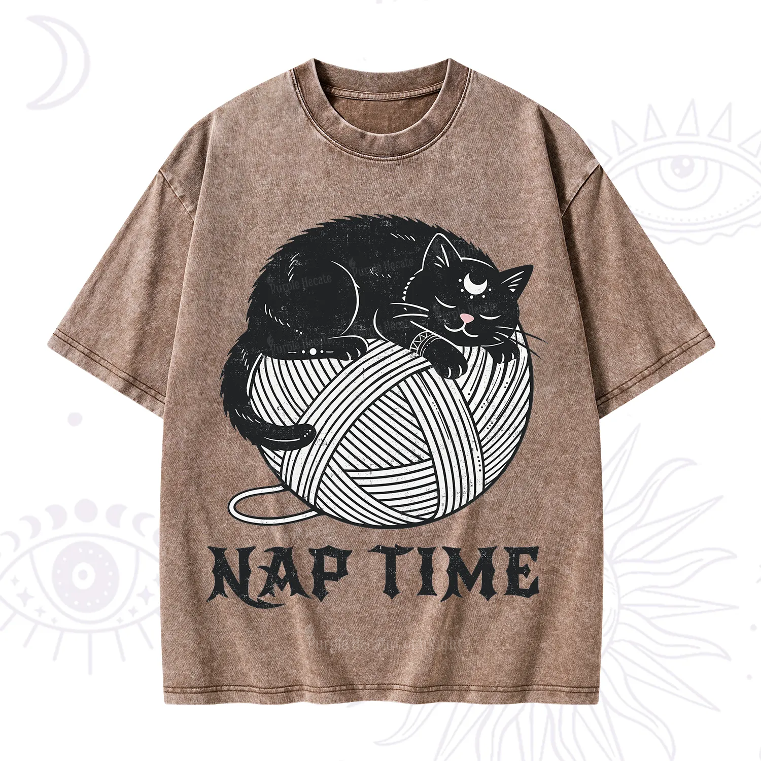 Purplehecate Nap Time Cat Washed T-Shirt