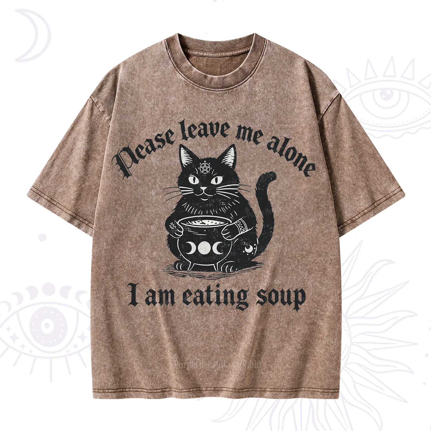 Purplehecate Magic Cat Eating Soup Washed T-Shirt