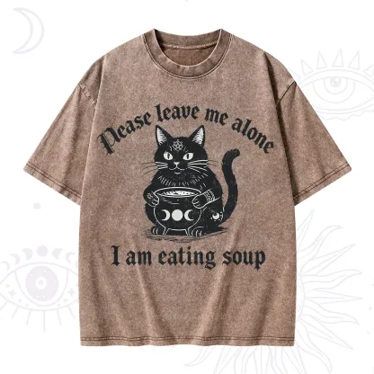 Purplehecate Magic Cat Eating Soup Washed T-Shirt