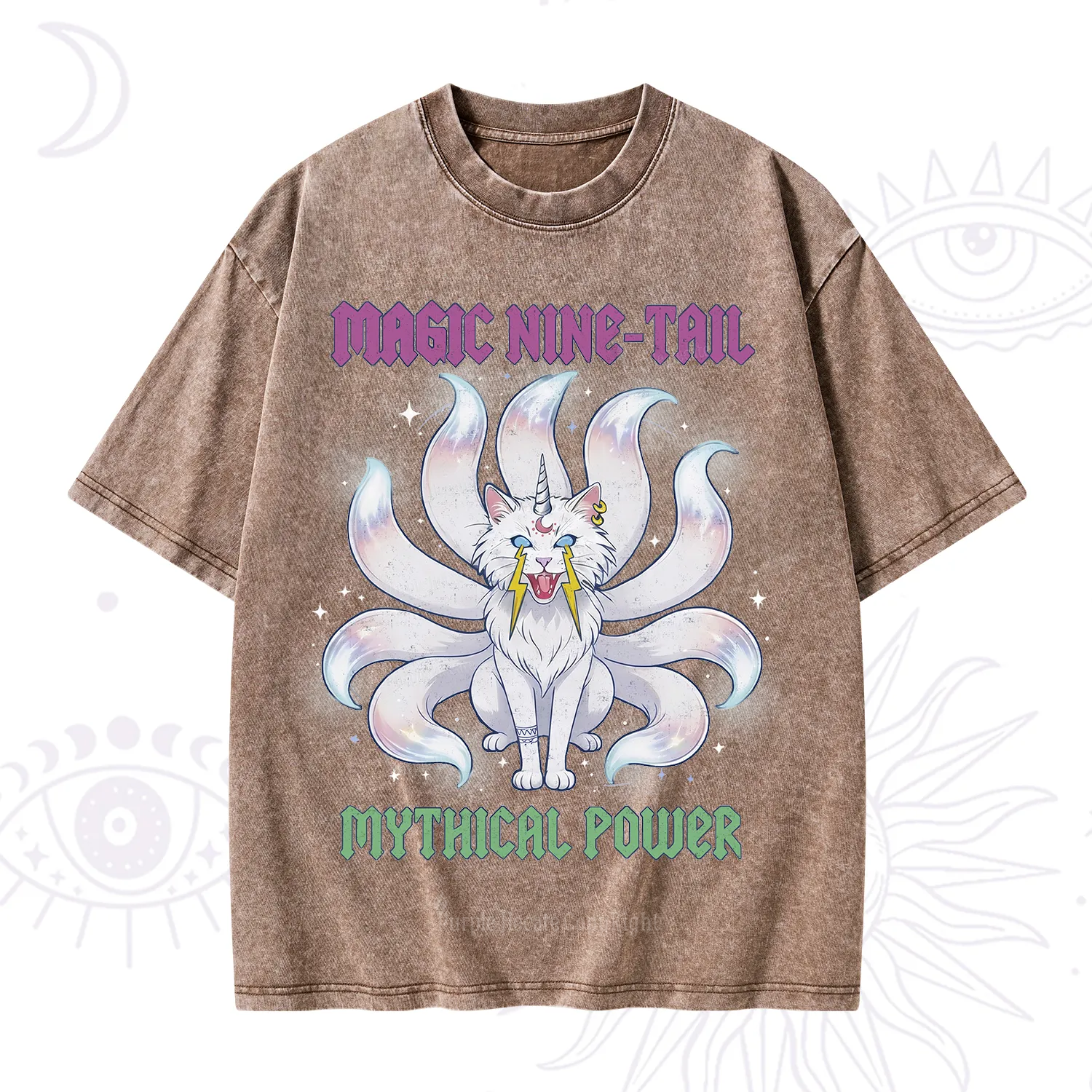Purplehecate Magic Nine Tail Cat Washed T-Shirt