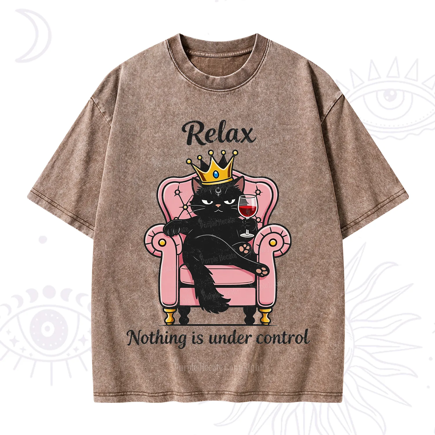 Purplehecate Relax Nothing Is Under Control Washed T-Shirt