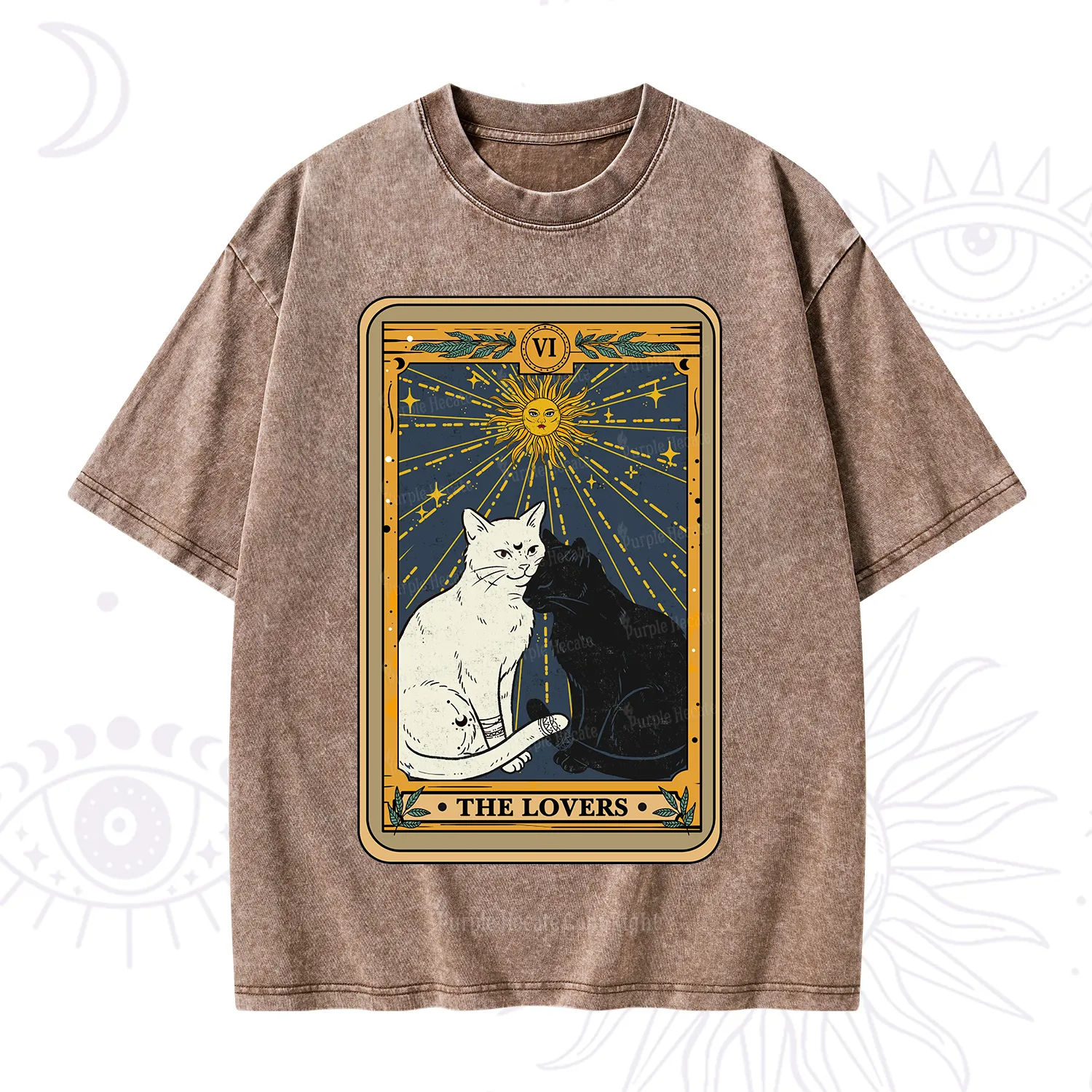 Purplehecate The Lovers Cat Tarot Card Washed T-Shirt