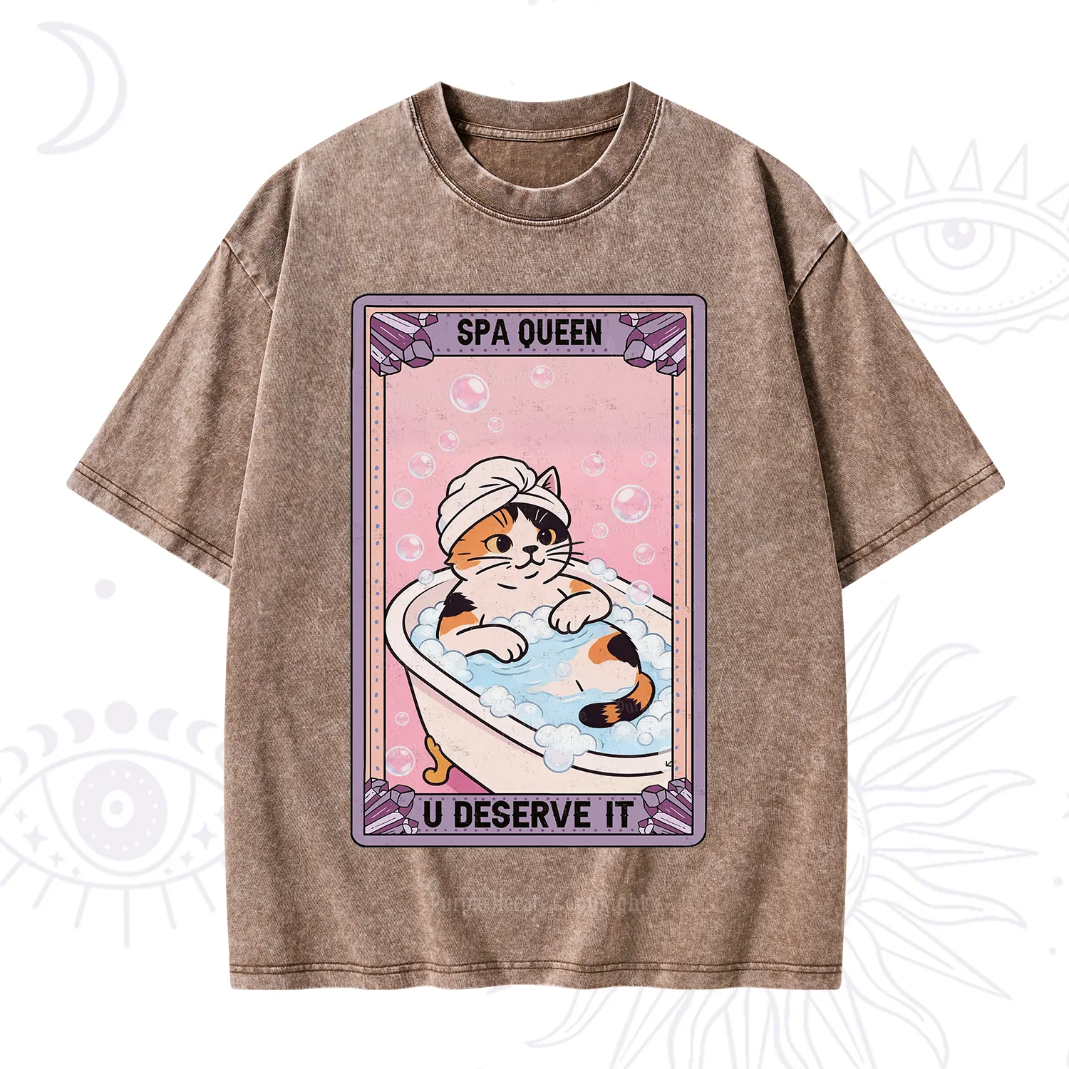 Purplehecate The Spa Queen Cat Tarot Washed T-Shirt
