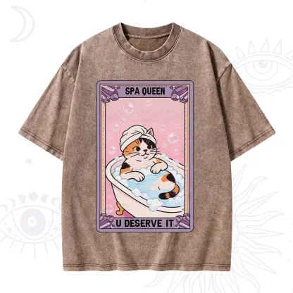 Purplehecate The Spa Queen Cat Tarot Washed T-Shirt