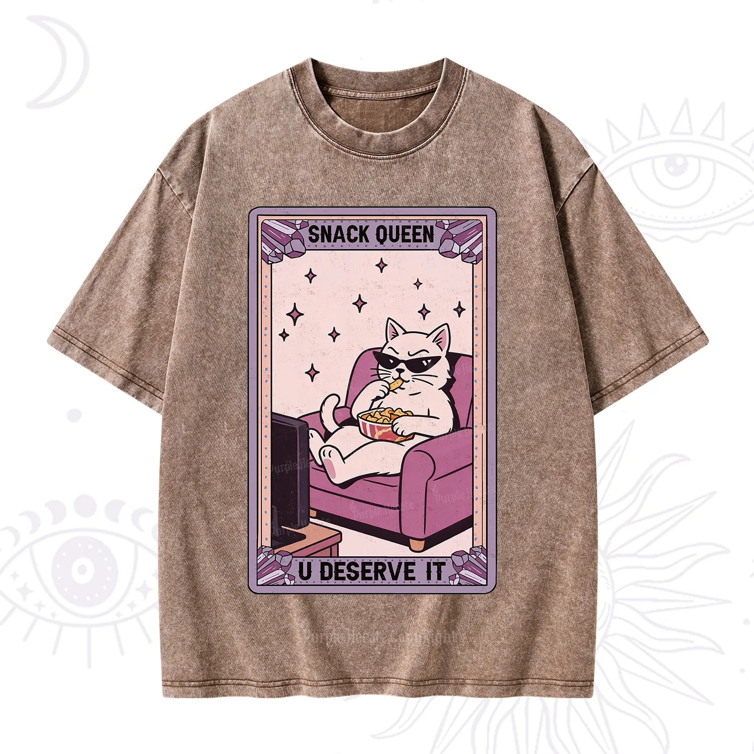 Purplehecate The Snack Queen Cat Tarot Washed T-Shirt