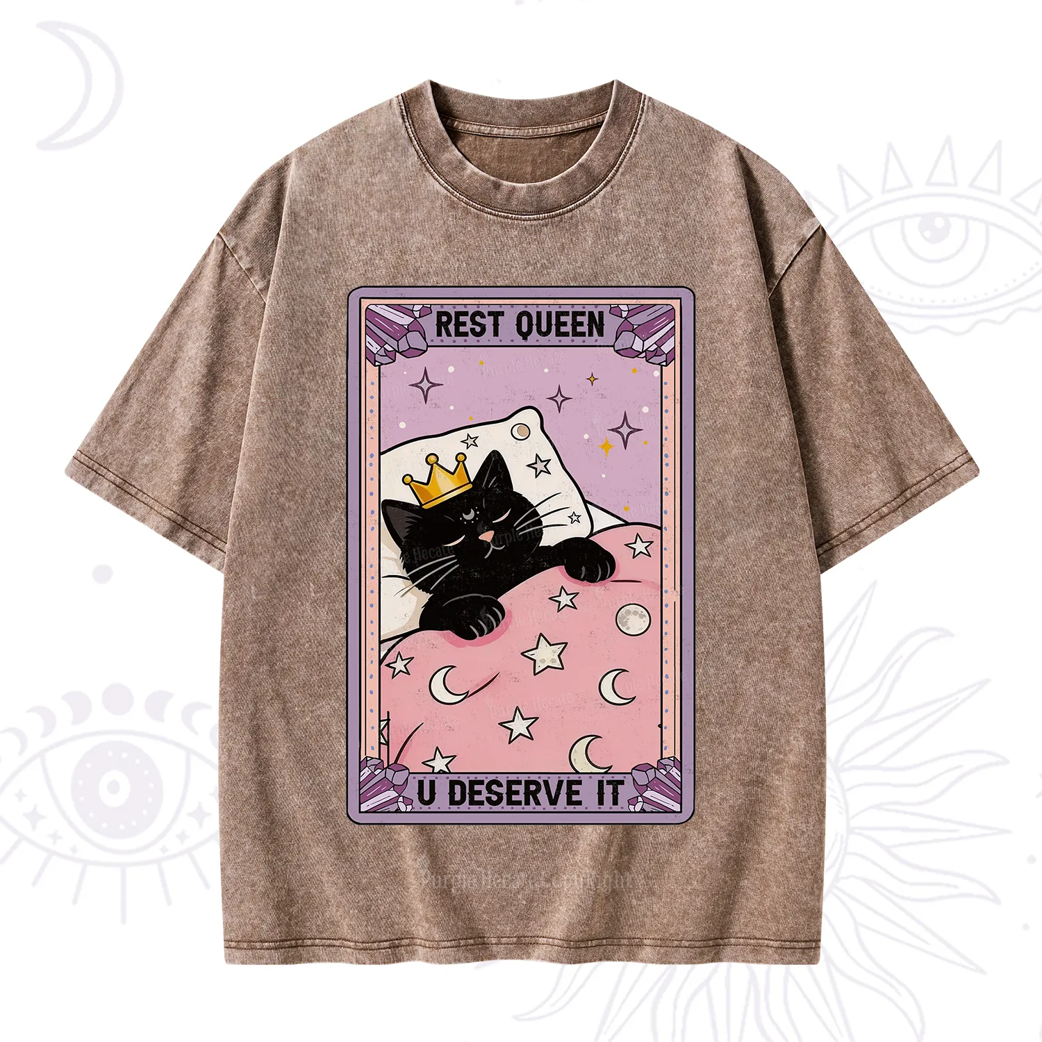 Purplehecate The Rest Queen Cat Tarot Washed T-Shirt