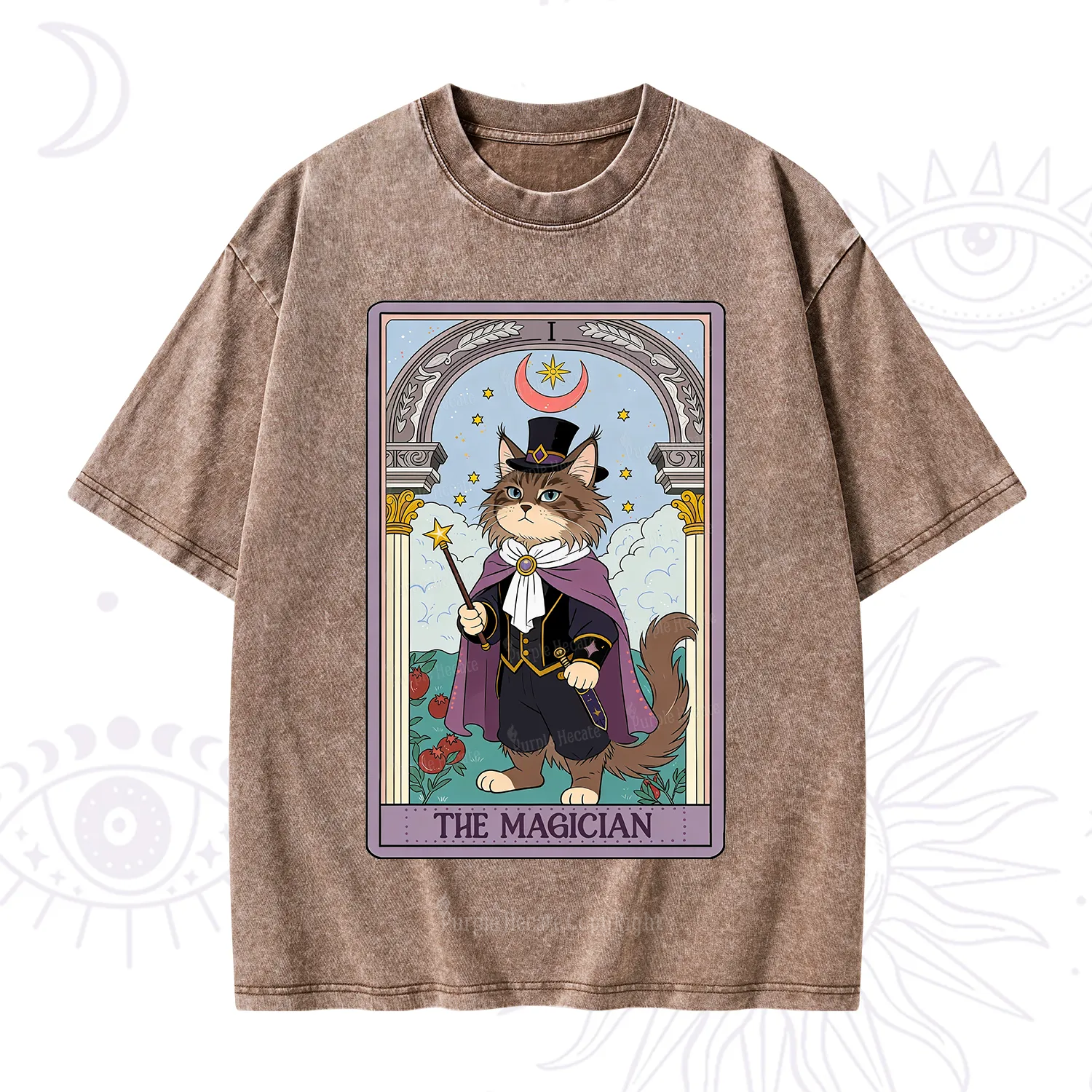 Purplehecate The Magician Cat Tarot Washed T-Shirt