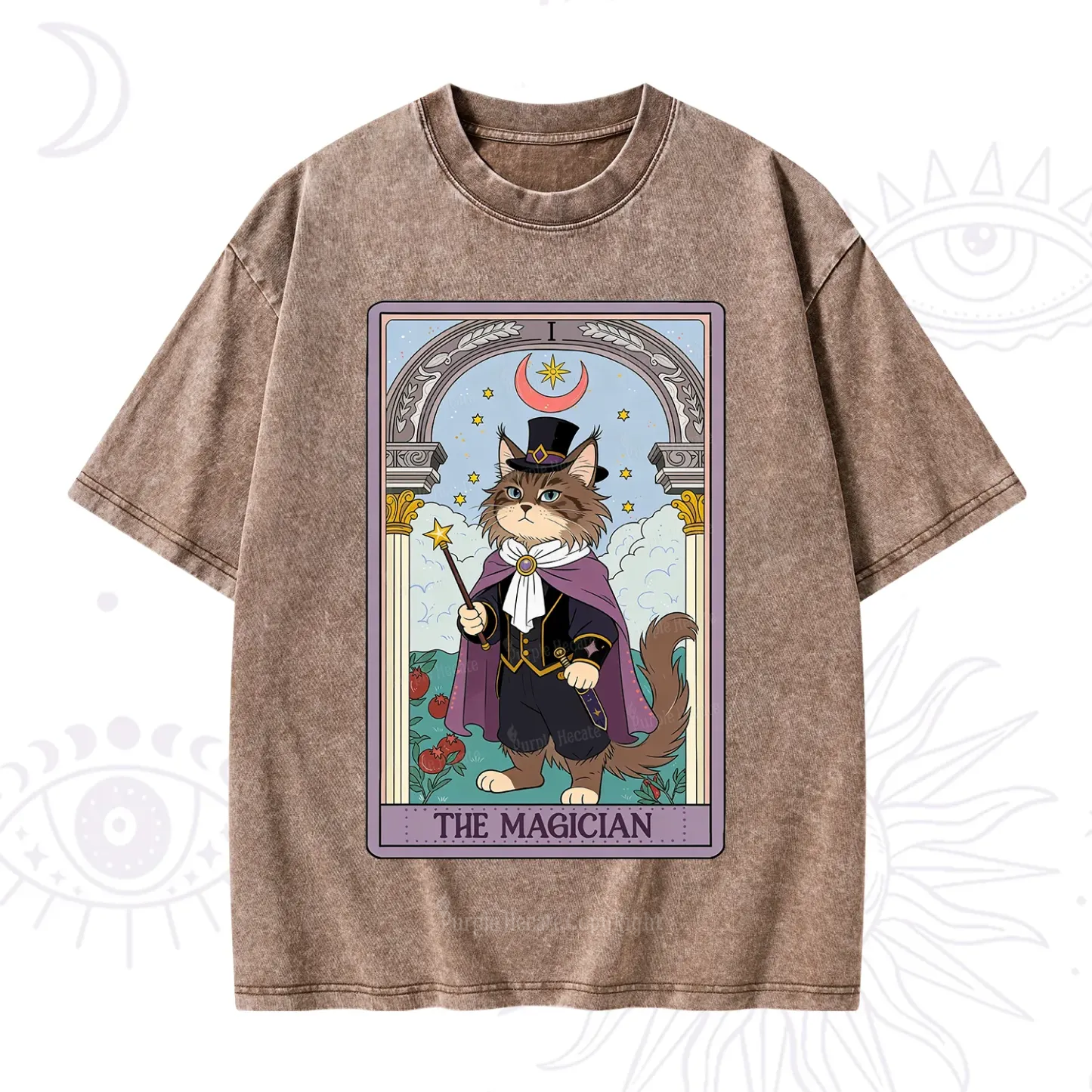 Purplehecate The Magician Cat Tarot Washed T-Shirt