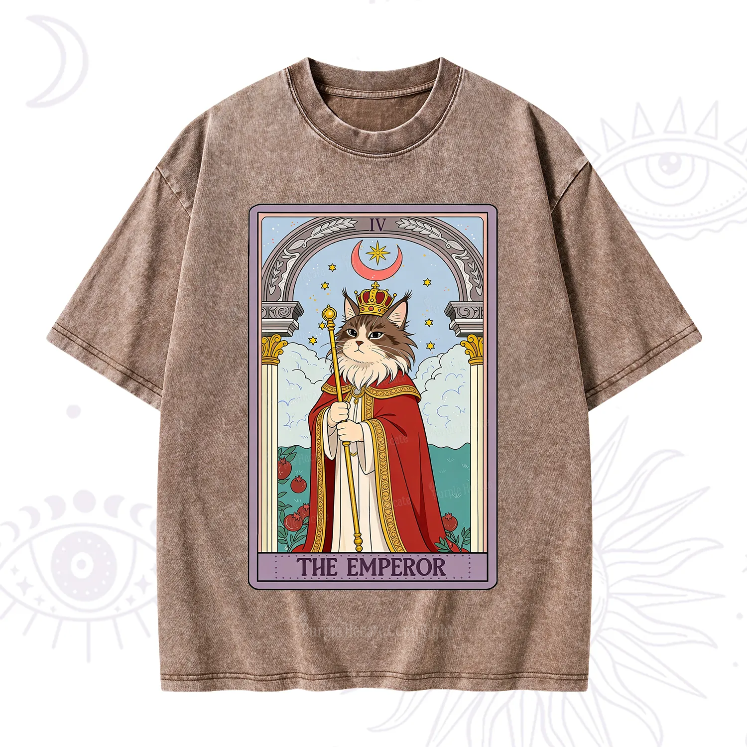 Purplehecate The Emperor Cat Tarot Washed T-Shirt