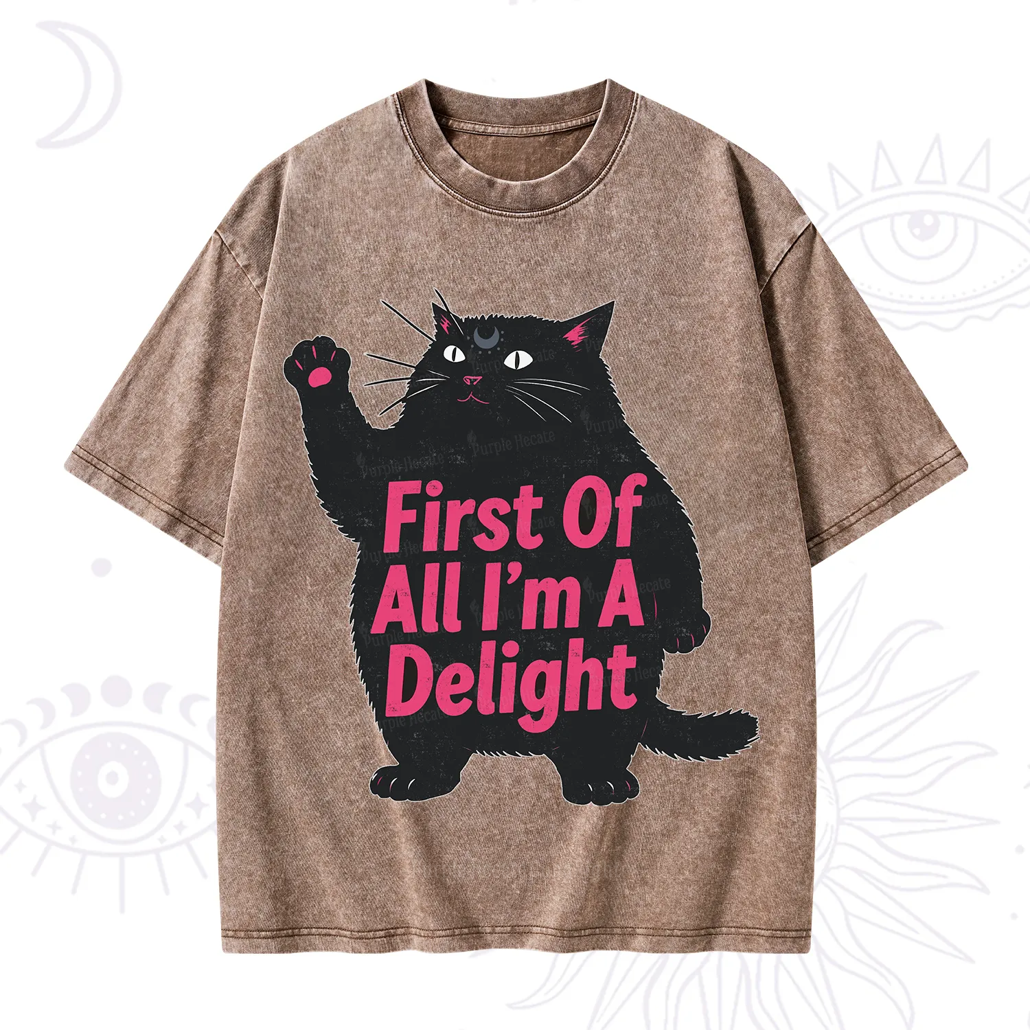 Purplehecate First Of All I'm A Delight Cat Washed T-Shirt