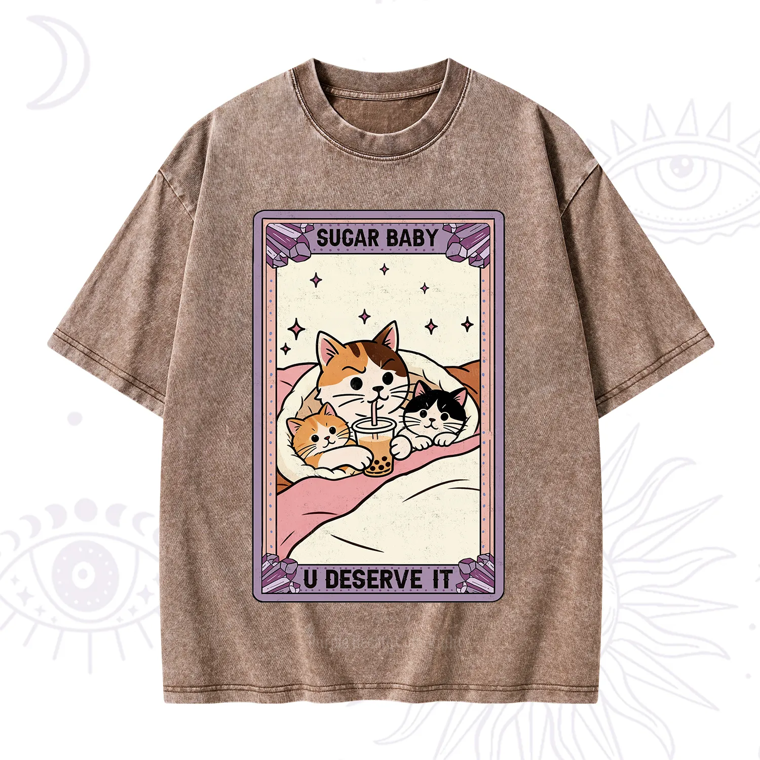 Purplehecate The Sugar Baby Cat Tarot Washed T-Shirt