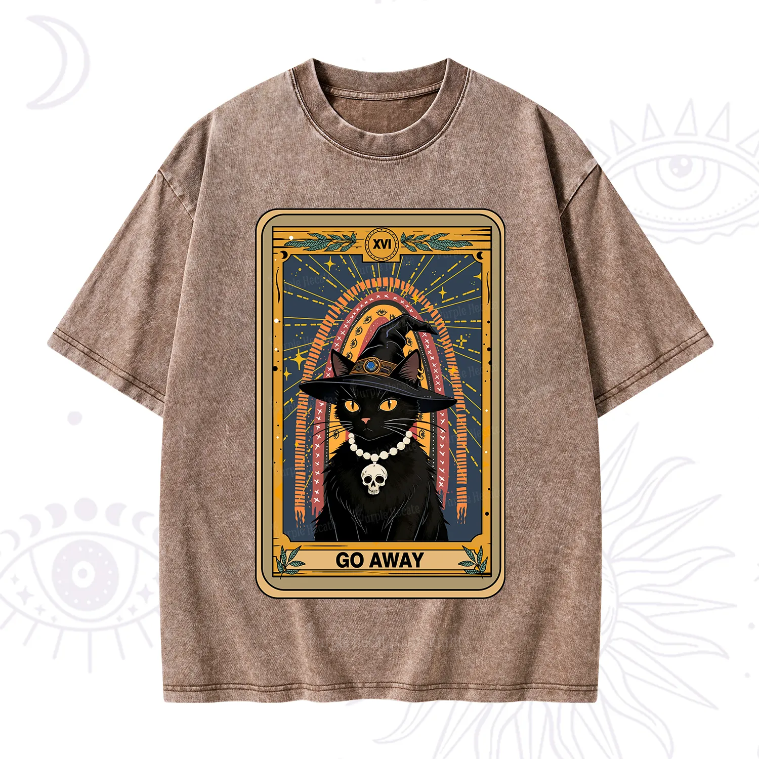 Purplehecate The Go Away Cat Tarot Washed T-Shirt