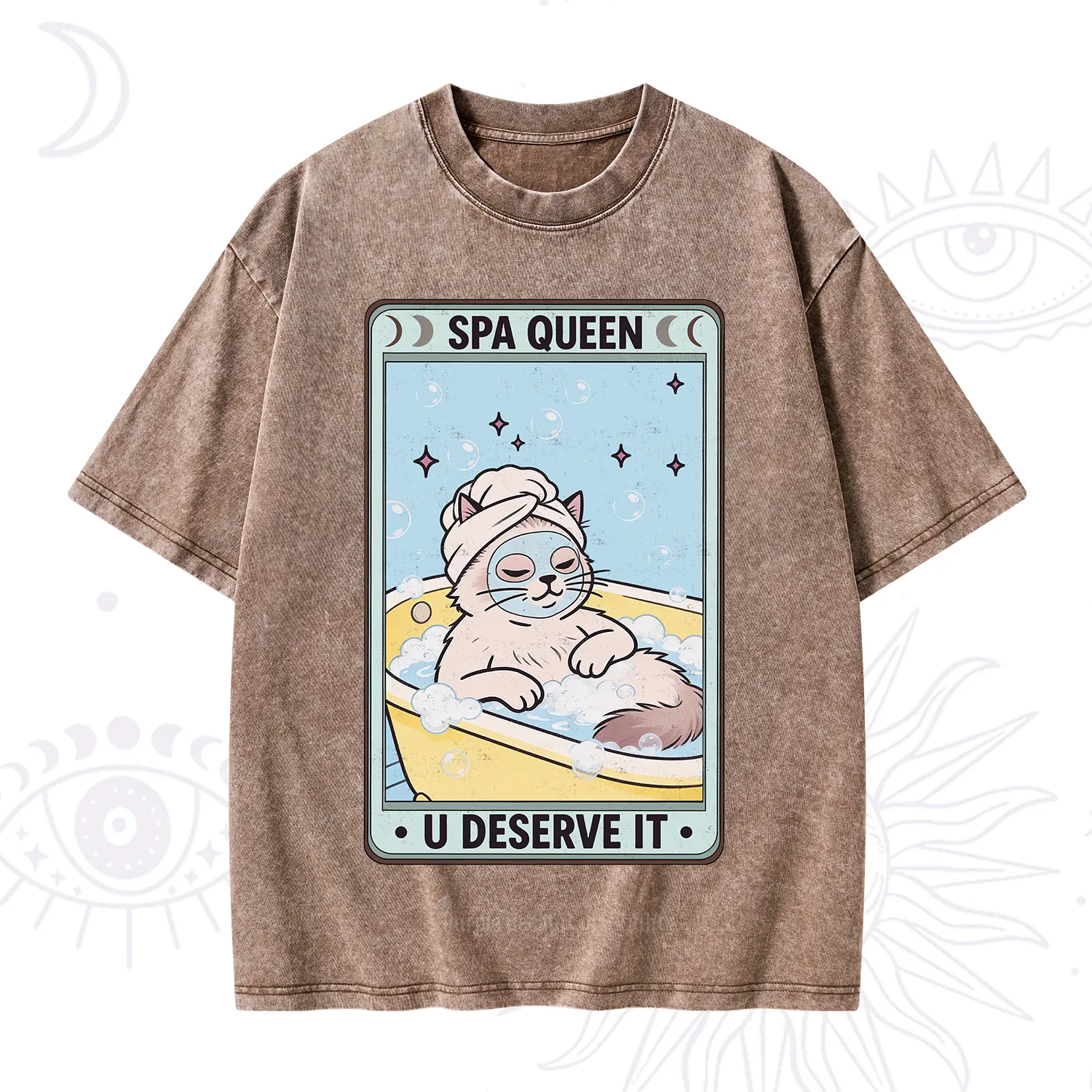 Purplehecate The Spa Queen Cat Tarot Washed T-Shirt