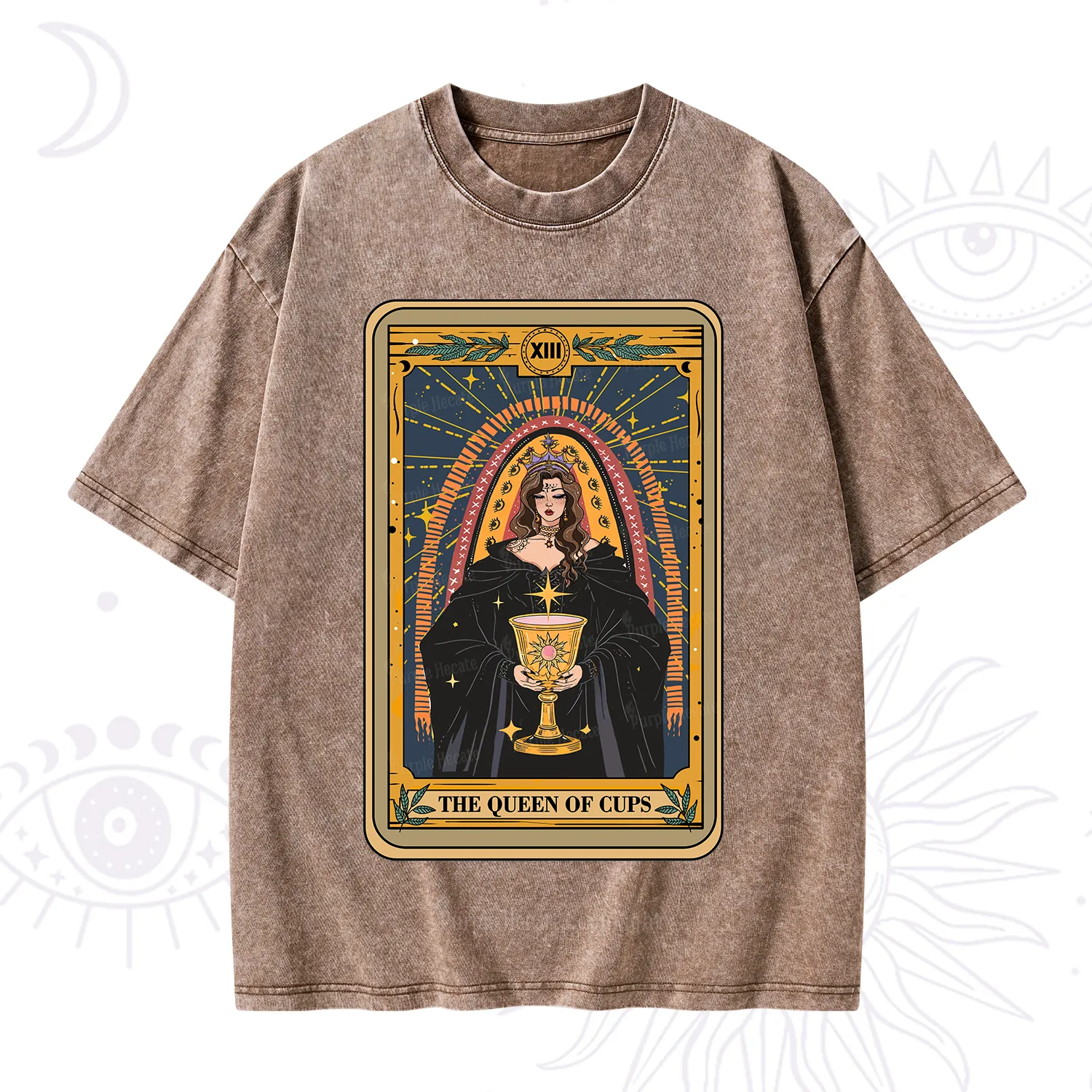 Purplehecate The Queen of Cups Tarot Washed T-Shirt