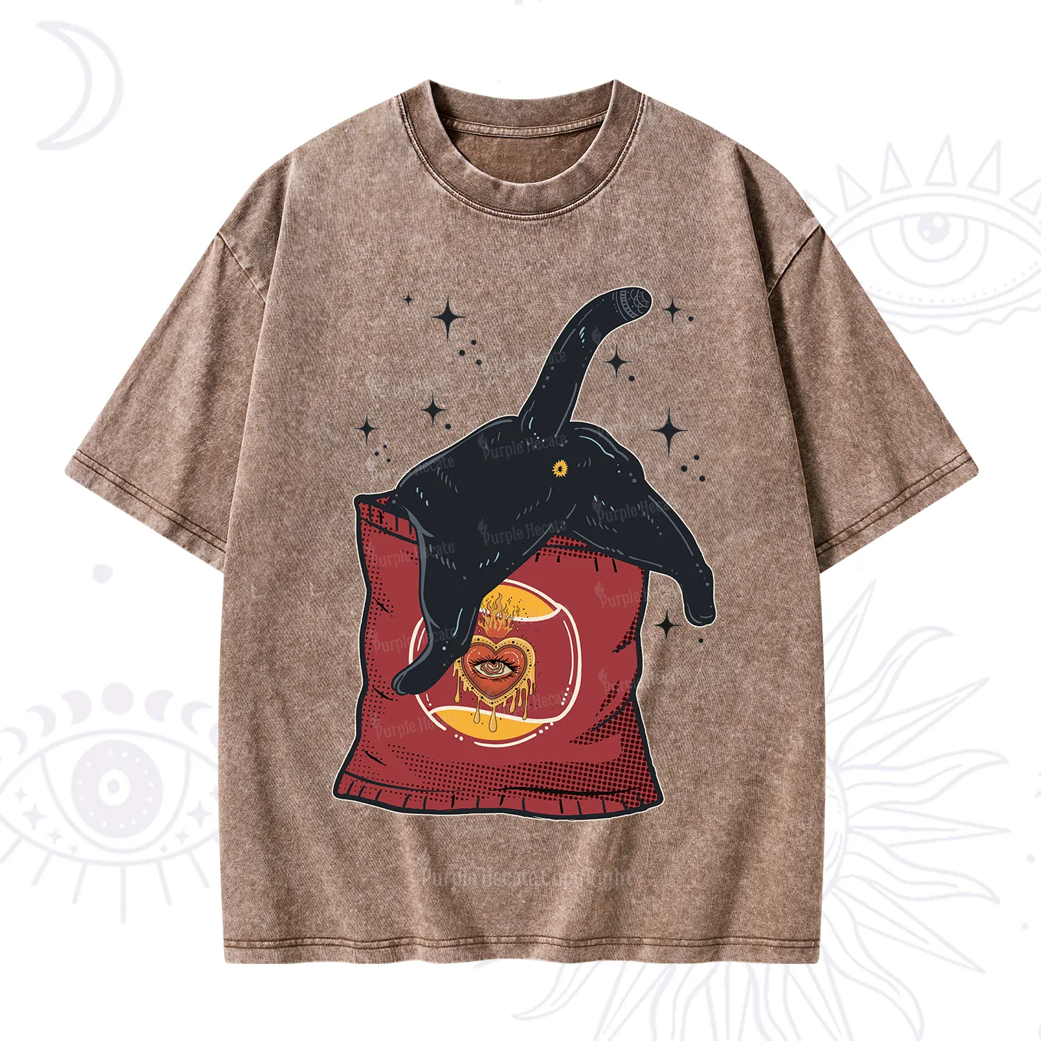 Purplehecate Curious Witch Cat Washed T-Shirt