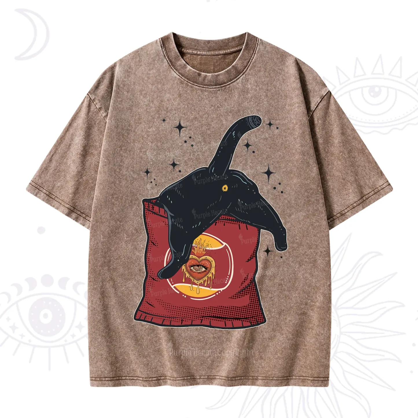 Purplehecate Curious Witch Cat Washed T-Shirt