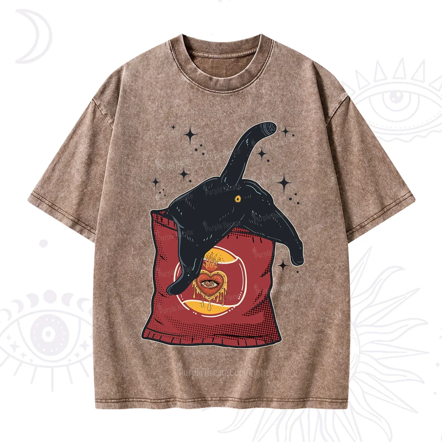 Purplehecate Curious Witch Cat Washed T-Shirt
