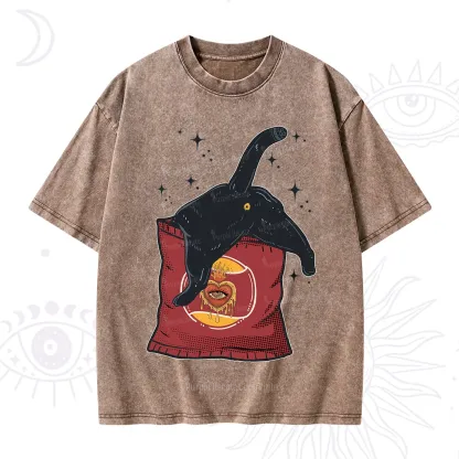 Purplehecate Curious Witch Cat Washed T-Shirt