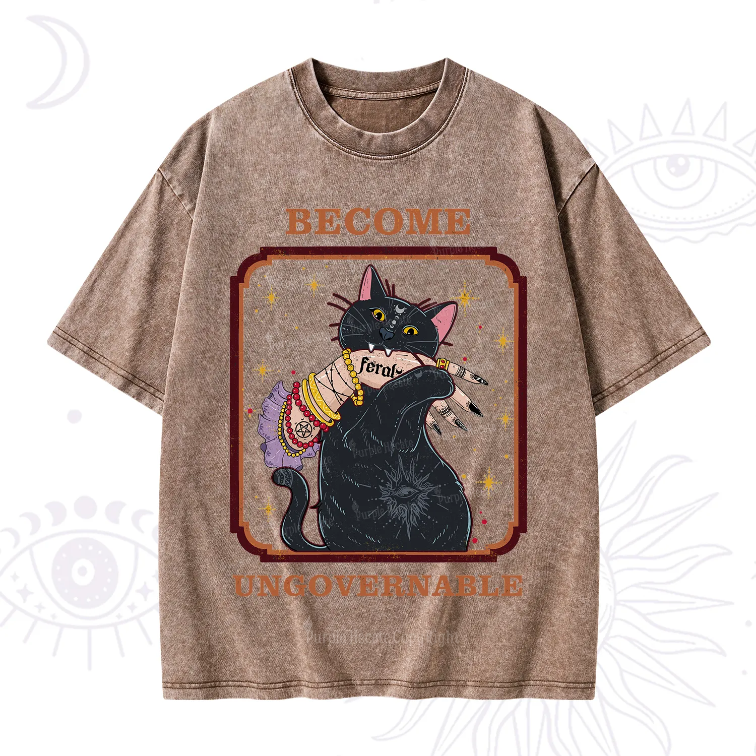 Purplehecate Become Ungovernable Cat Washed T-Shirt