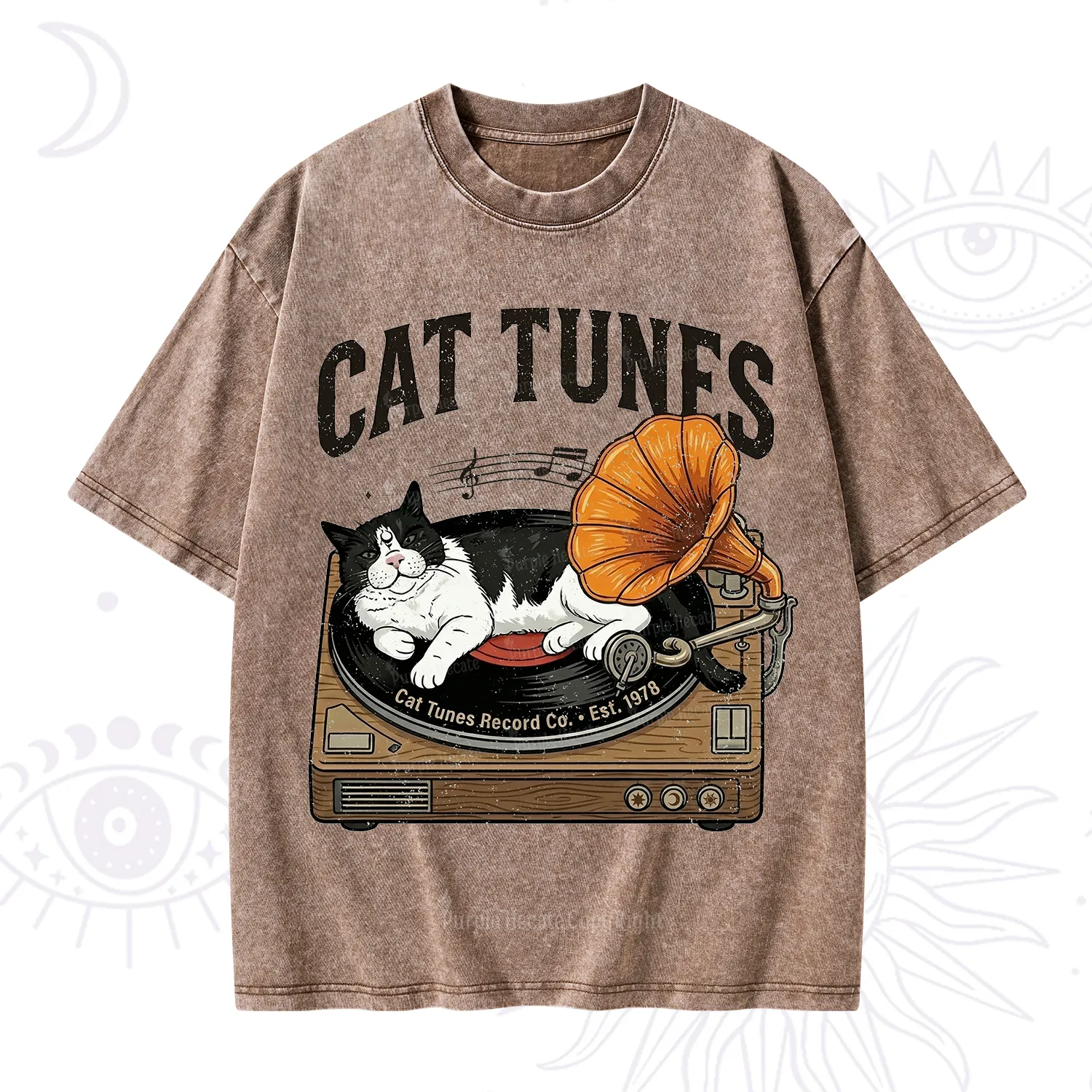 Purplehecate Cat Tunes Washed T-Shirt