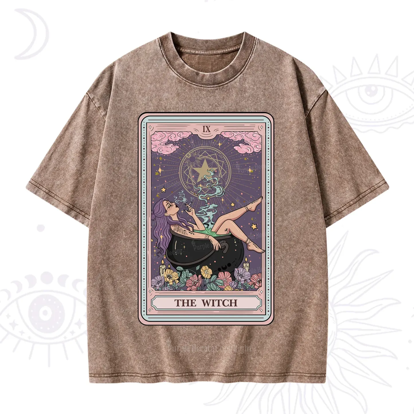 Purplehecate The Witch Tarot Card Washed T-Shirt