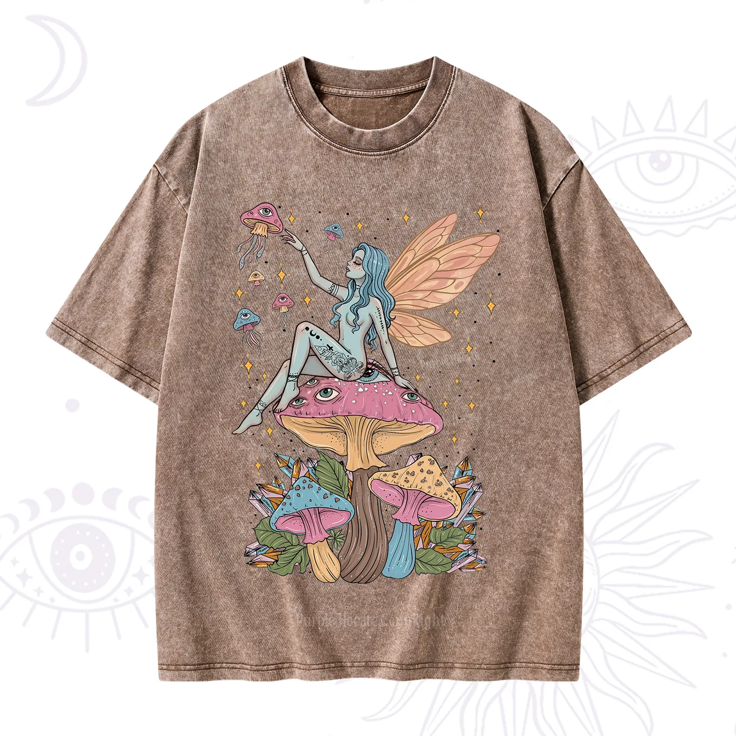 Purplehecate Celestial Fairy on Mushroom Washed T-Shirt