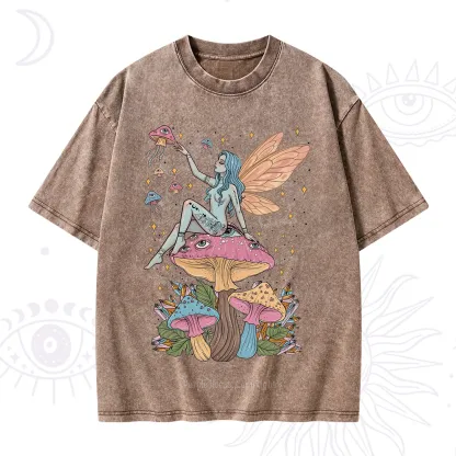 Purplehecate Celestial Fairy on Mushroom Washed T-Shirt