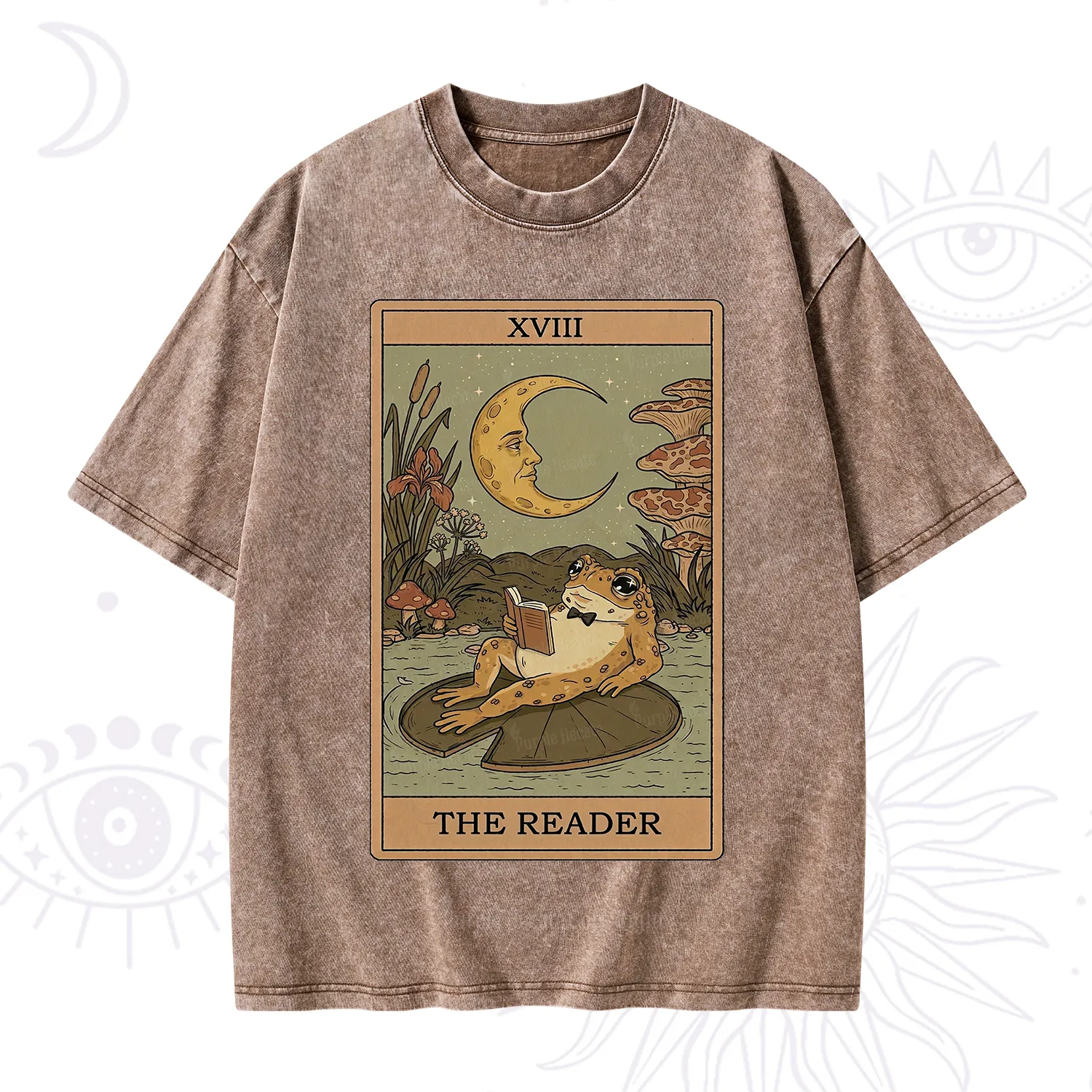 Purplehecate The Reader Frog Tarot Washed T-Shirt