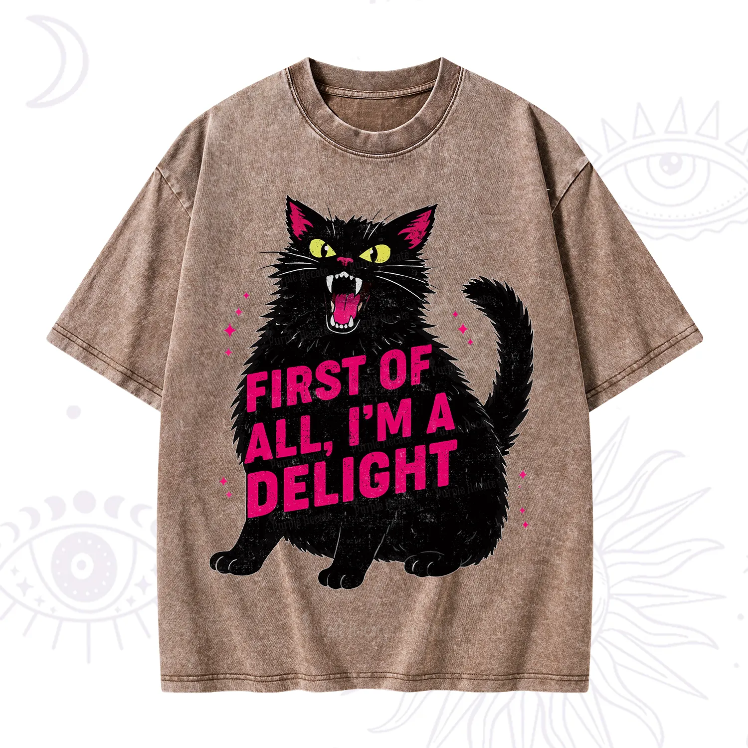 Purplehecate First Of All I'm A Delight Cat Washed T-Shirt