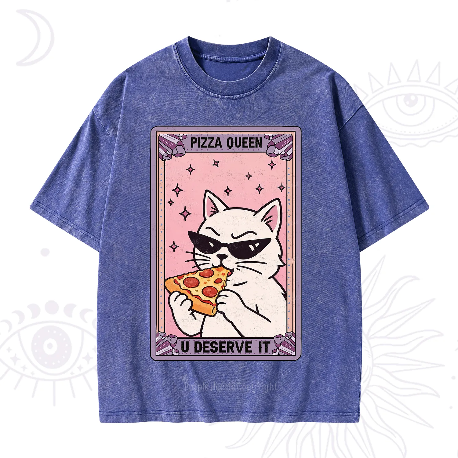 Purplehecate The Pizza Queen Cat Tarot Washed T-Shirt