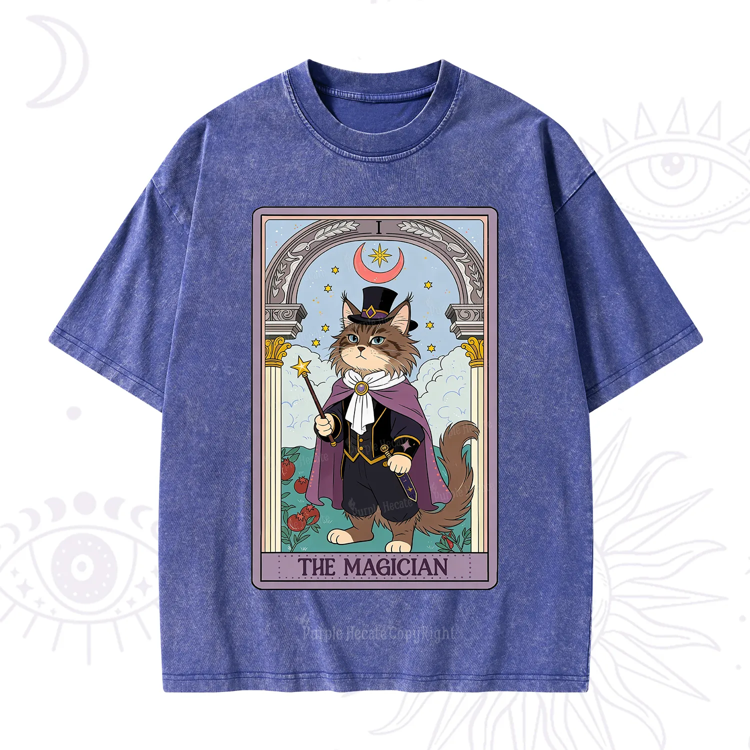 Purplehecate The Magician Cat Tarot Washed T-Shirt