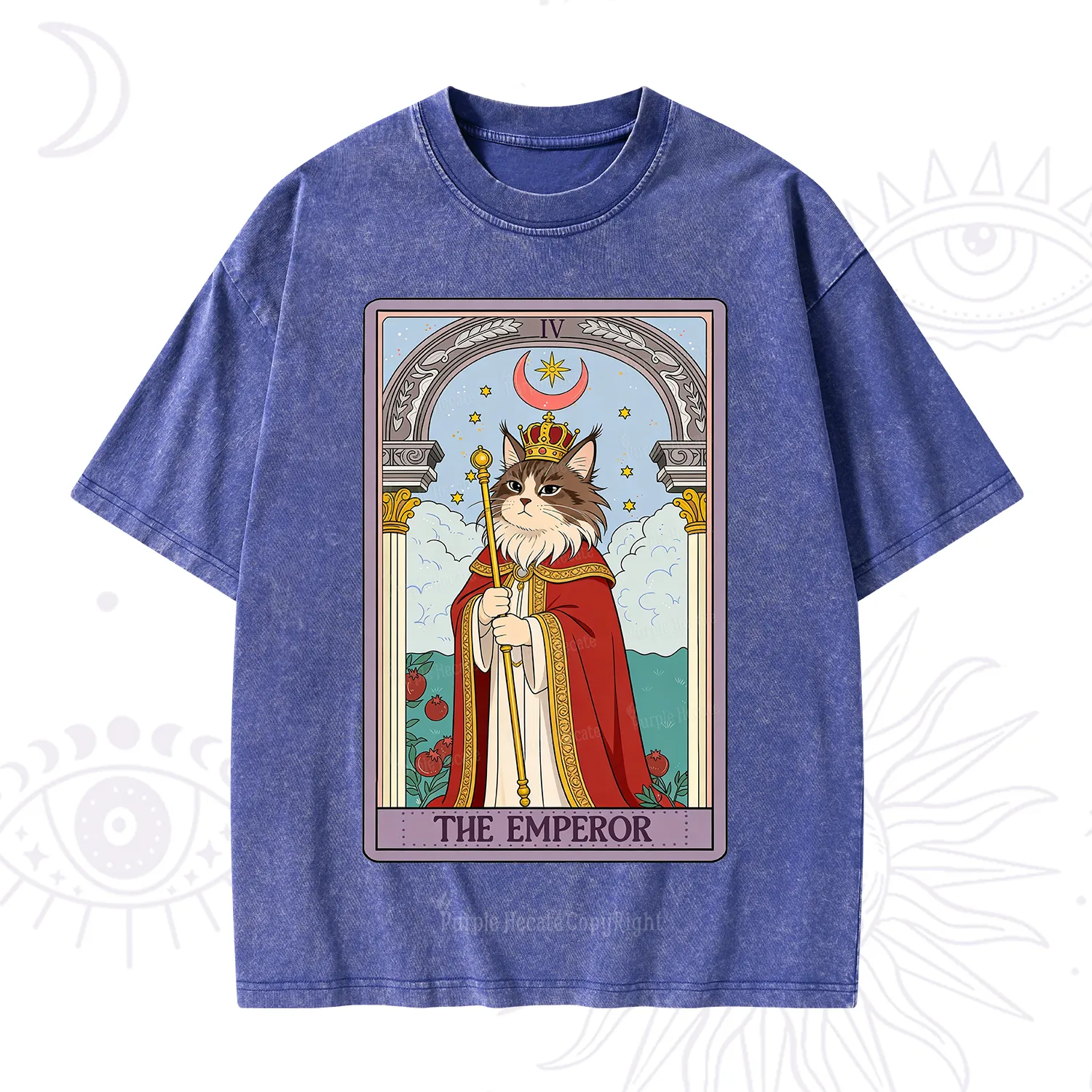 Purplehecate The Emperor Cat Tarot Washed T-Shirt