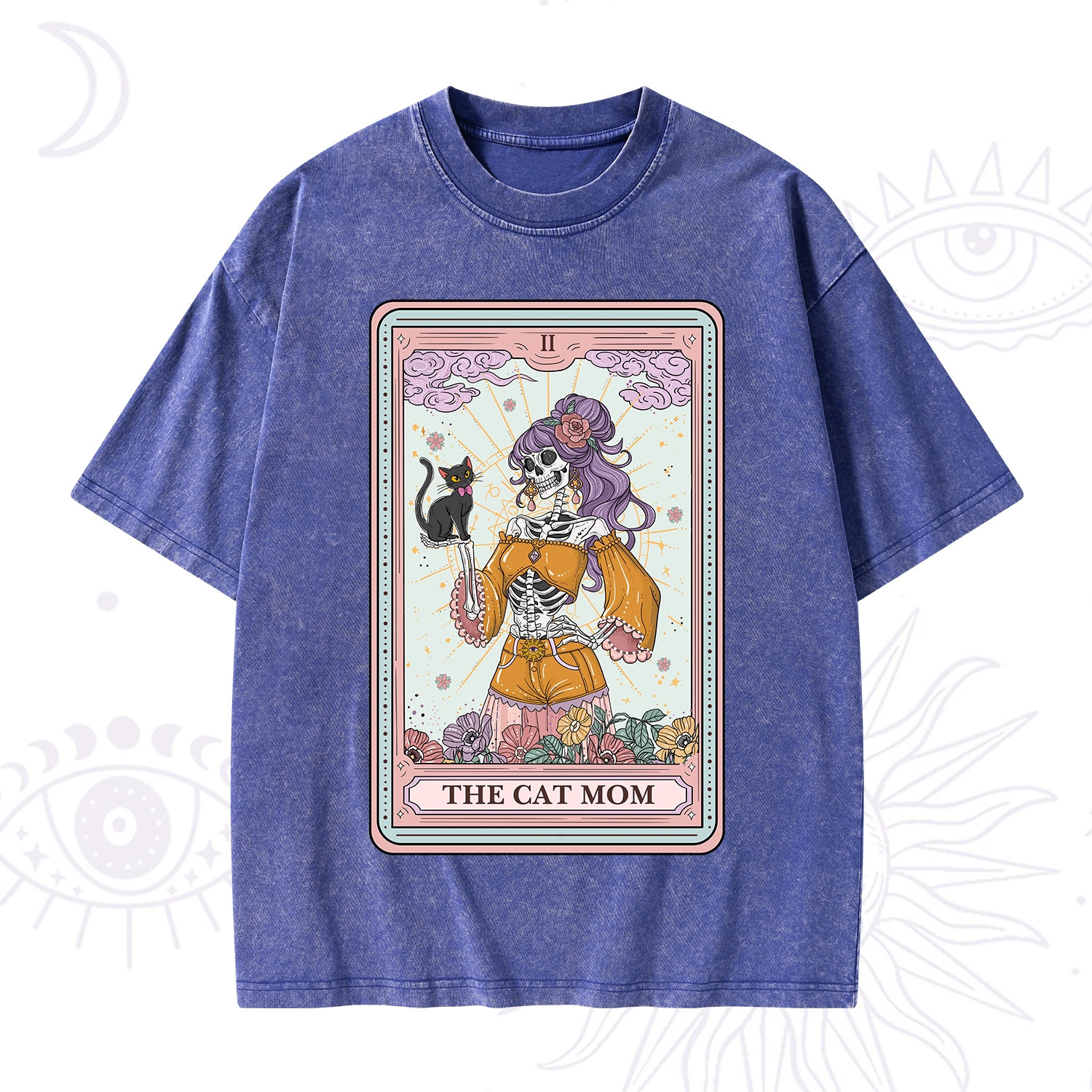 Purplehecate The Skeleton Cat Mom Tarot Card Washed T-Shirt