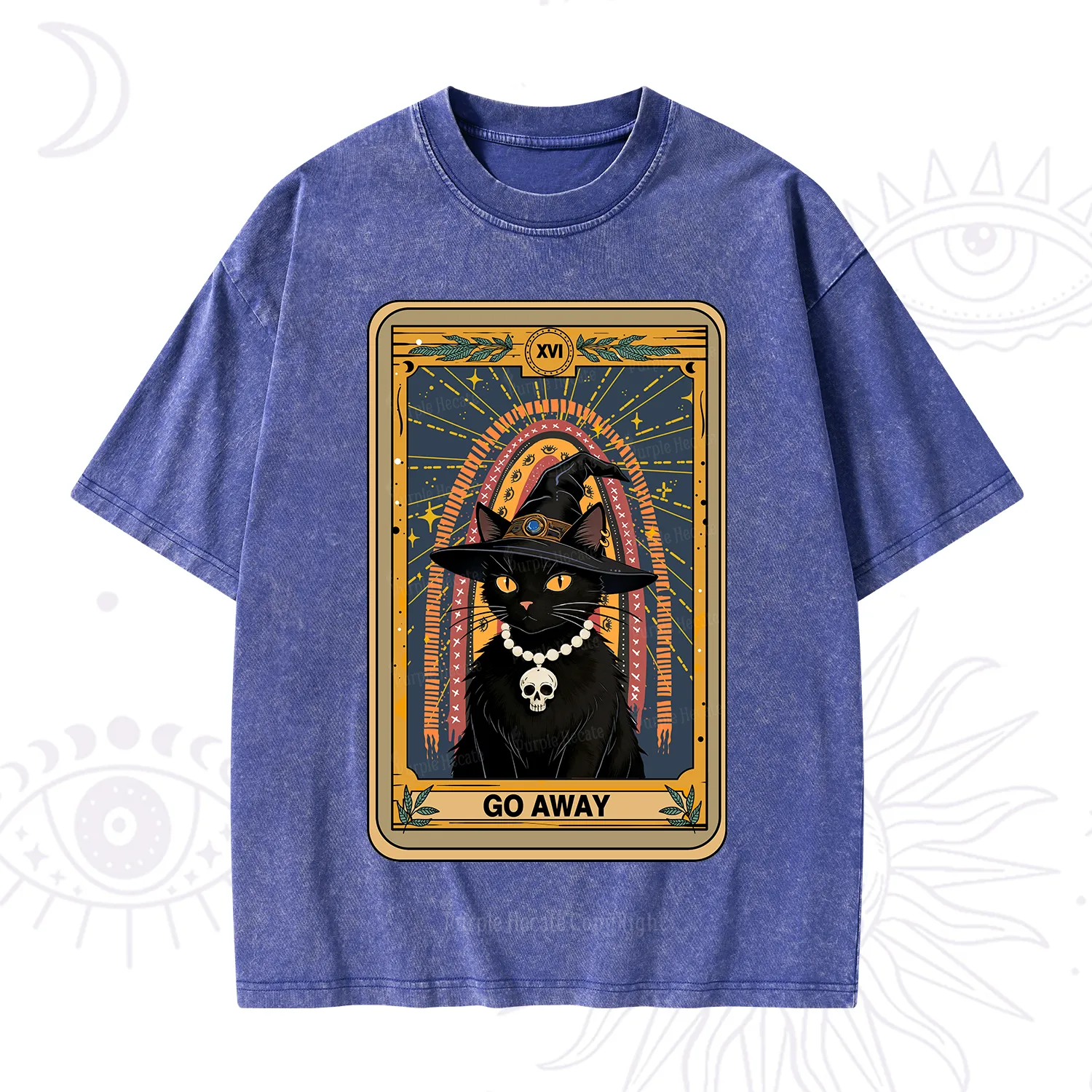 Purplehecate The Go Away Cat Tarot Washed T-Shirt