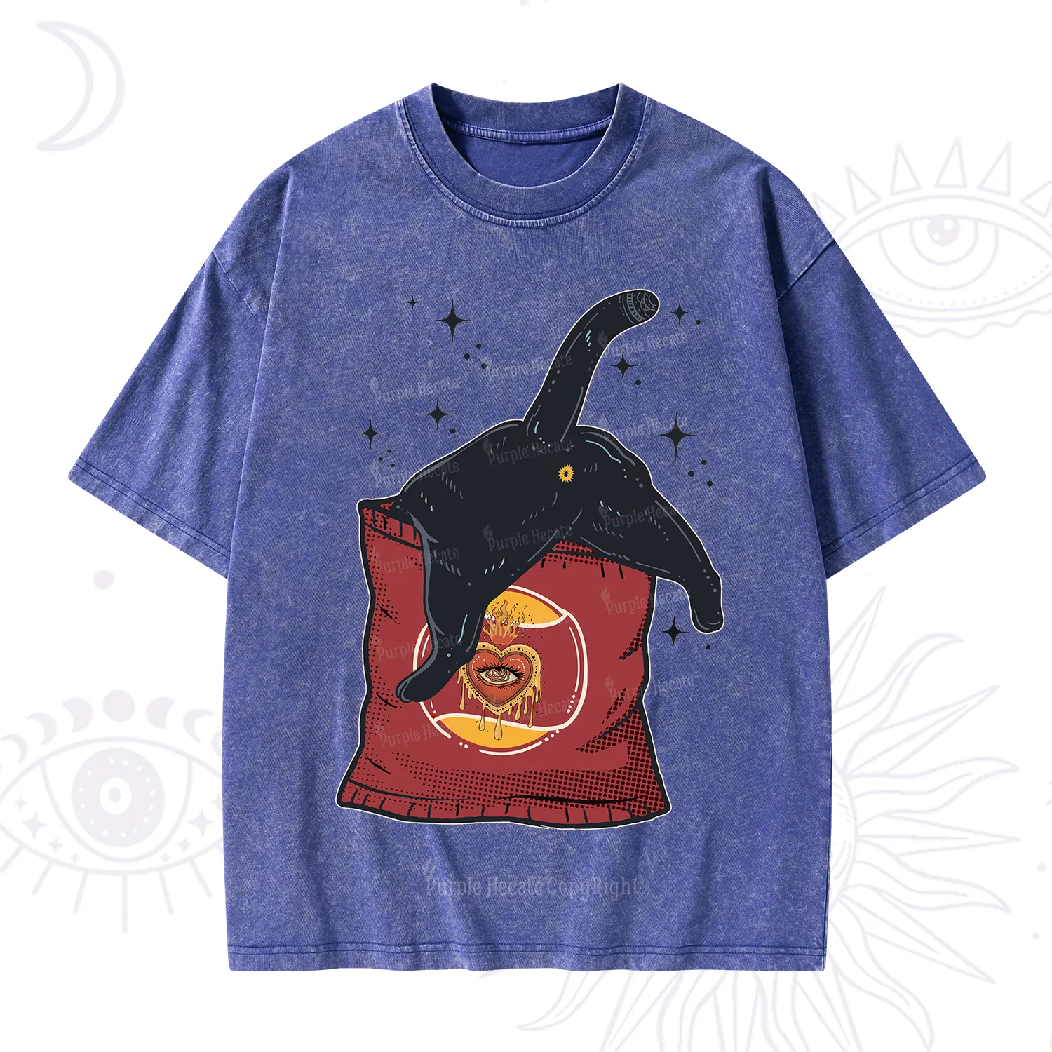 Purplehecate Curious Witch Cat Washed T-Shirt