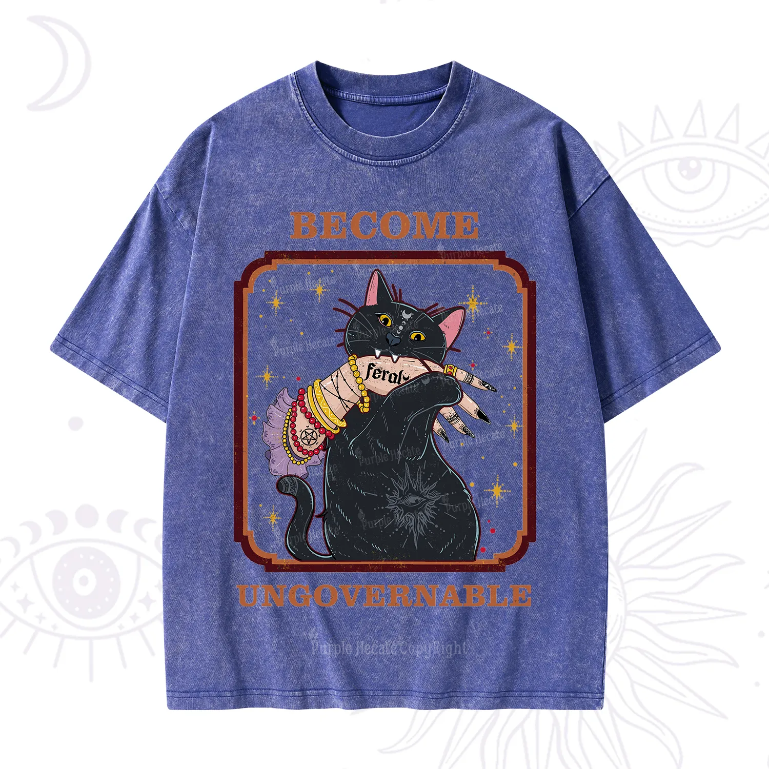 Purplehecate Become Ungovernable Cat Washed T-Shirt