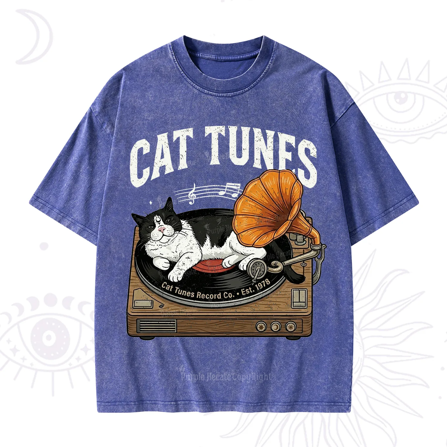 Purplehecate Cat Tunes Washed T-Shirt