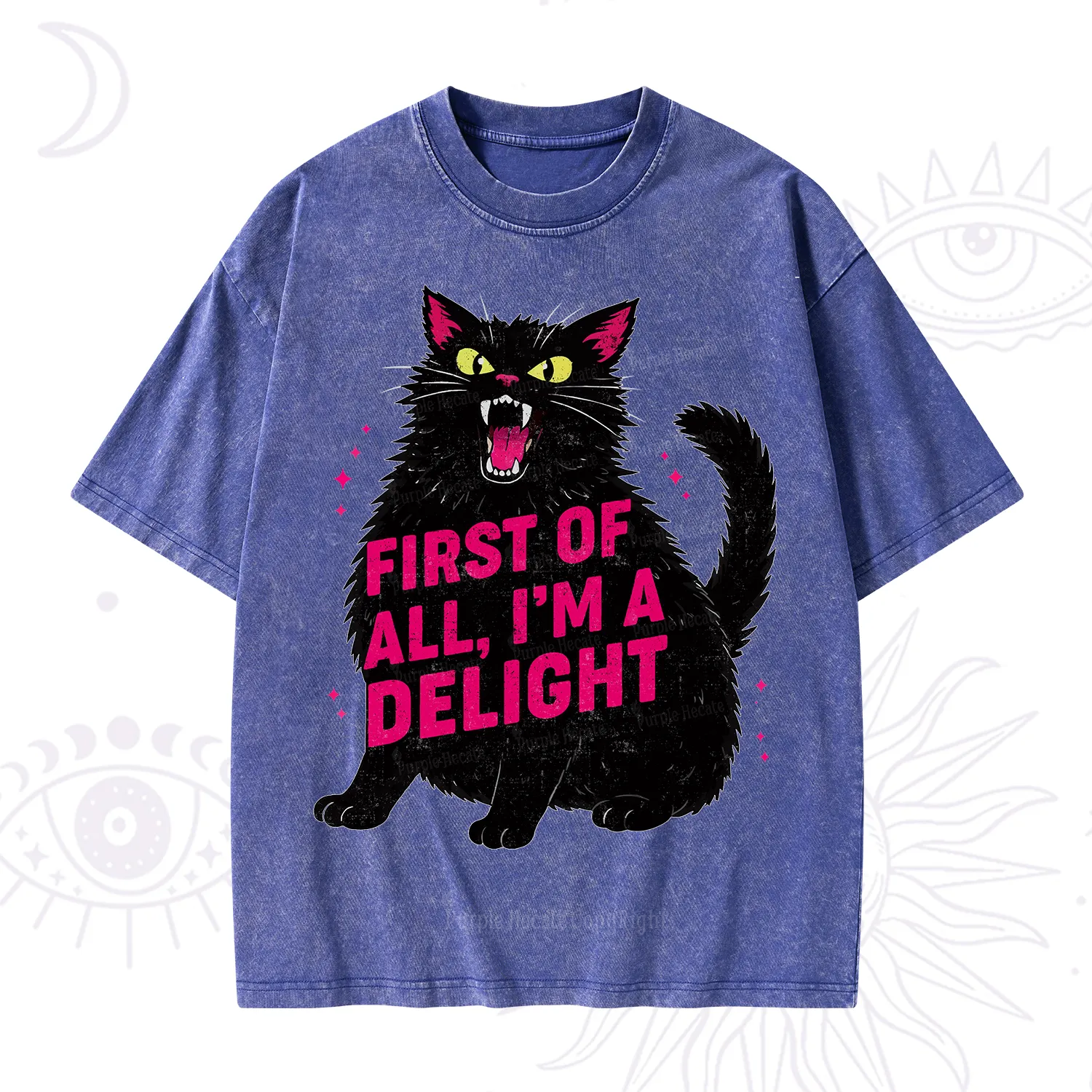 Purplehecate First Of All I'm A Delight Cat Washed T-Shirt