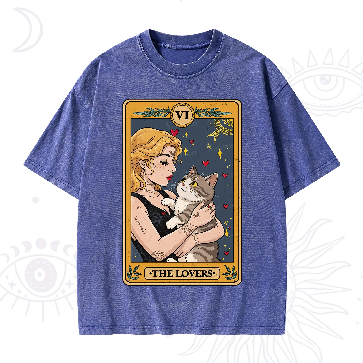 Purplehecate The Lovers Tarot for Cat Lovers Washed T-Shirt