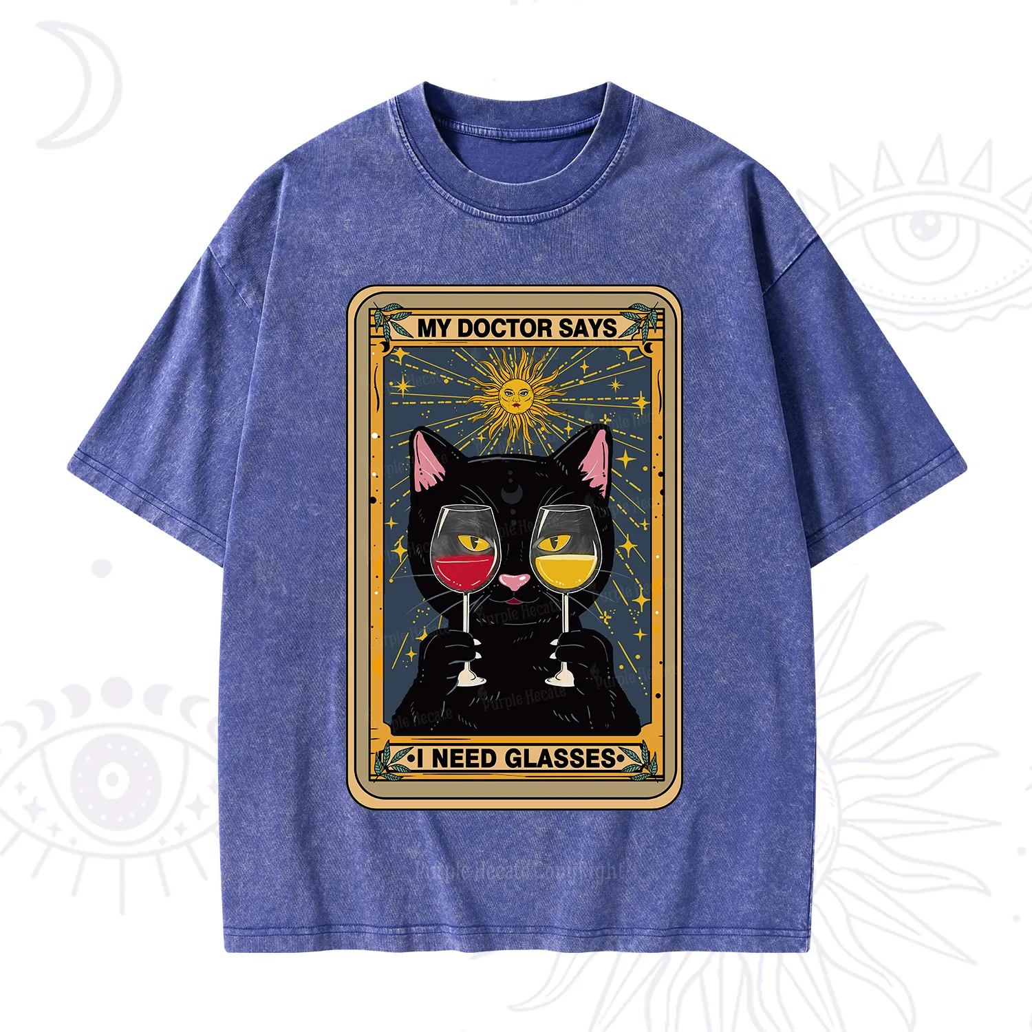 Purplehecate Funny Black Cat My Doctor Says I Need Glasses Tarot Washed T-Shirt