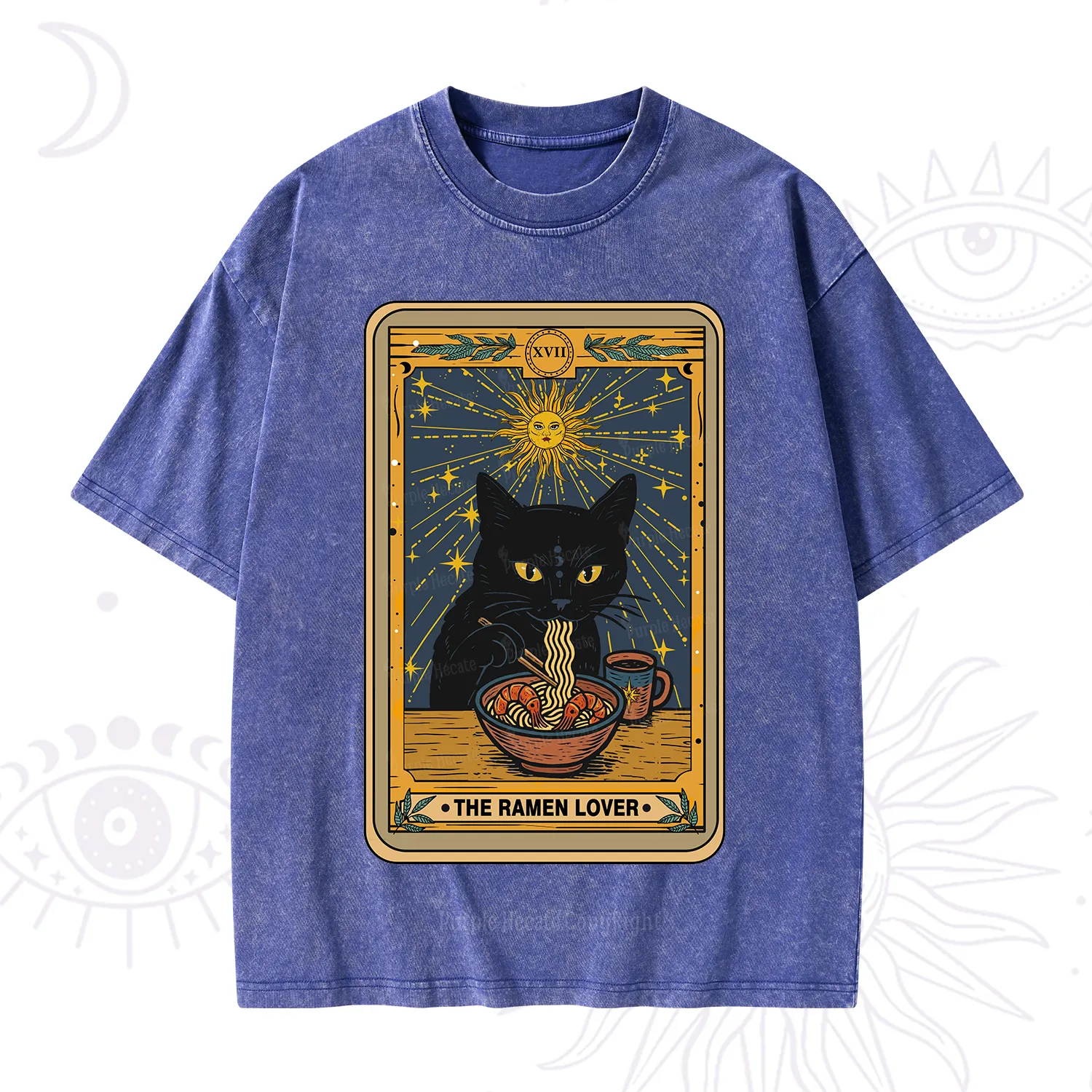 Purplehecate The Ramen Lover Cat Tarot Washed T-Shirt