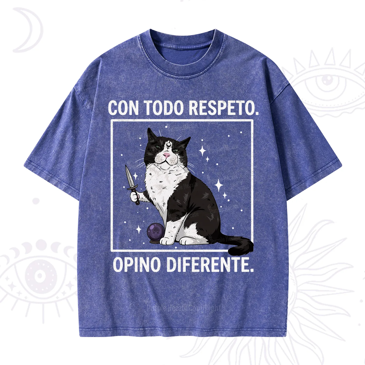 Purplehecate Funny Cat Con Todo Respeto Opino Diferente Washed T-Shirt