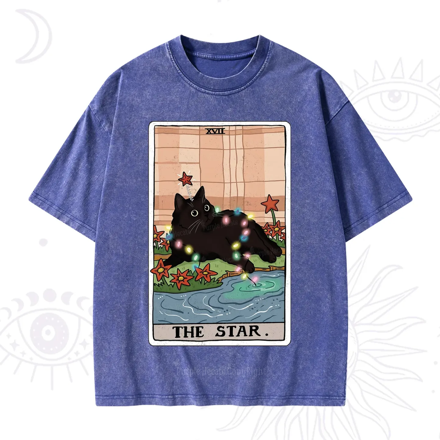 Purplehecate The Star Cat Tarot Card Washed T-Shirt