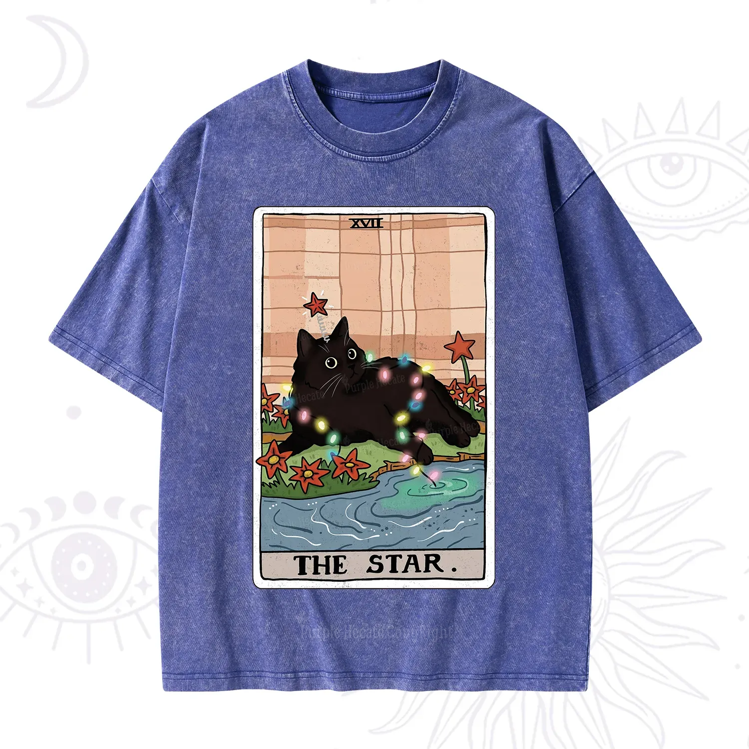 Purplehecate The Star Cat Tarot Card Washed T-Shirt