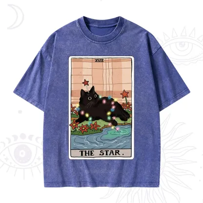Purplehecate The Star Cat Tarot Card Washed T-Shirt