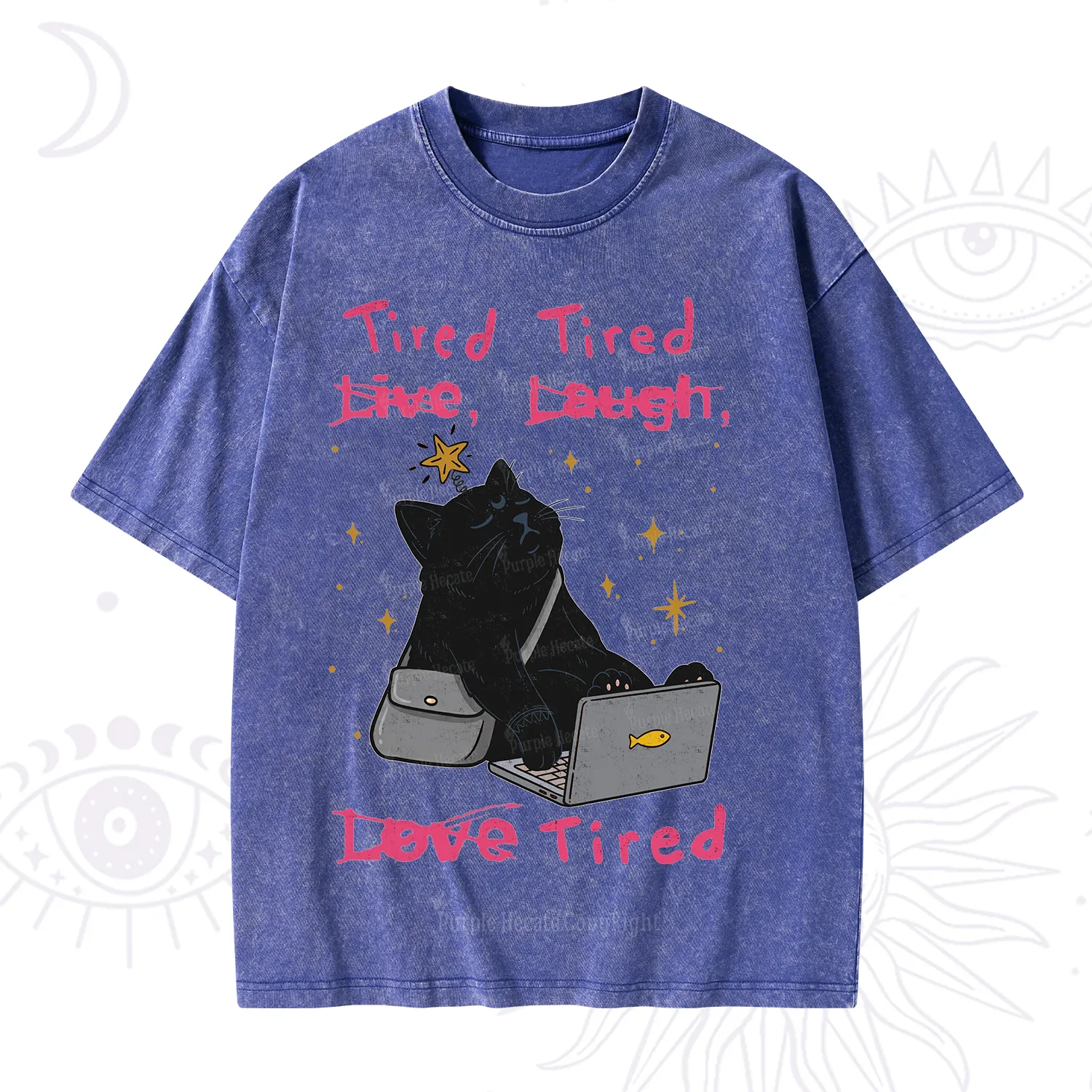 Purplehecate Tired Cat Washed T-Shirt